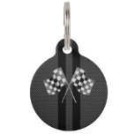 Modern Racing Flags Stripes In Carbon Fiber Style Pet Name Tag at Zazzle