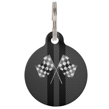 Modern Racing Flags Stripes In Carbon Fiber Style Pet Name Tag by AmericanStyle at Zazzle