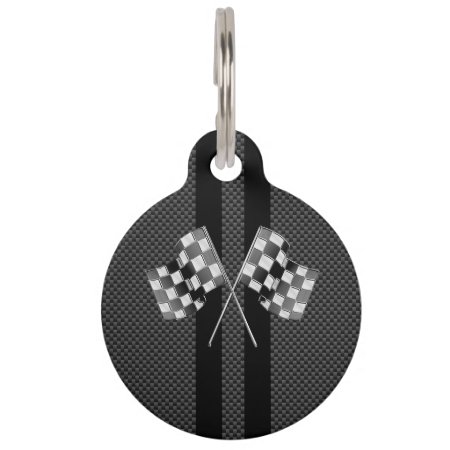 Modern Racing Flags Stripes In Carbon Fiber Style Pet Name Tag