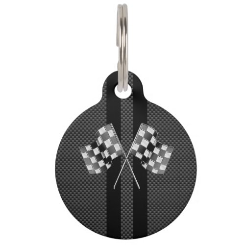 Modern Racing Flags Stripes in Carbon Fiber Style Pet Name Tag