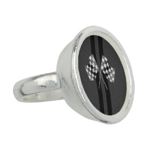 Modern Racing Flags Stripes in Carbon Fiber Style Ring