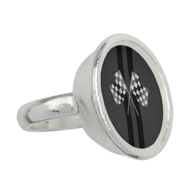 Modern Racing Flags Stripes in Carbon Fiber Style Ring (Side)