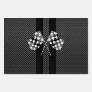 Modern Racing Flags Stripes in Carbon Fiber Style Yard Sign