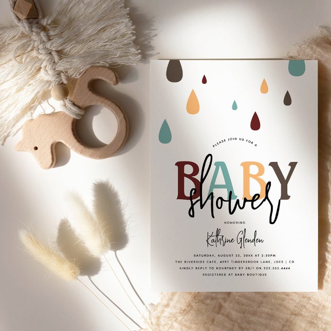 Modern Rain Drops Gender Neutral Baby Shower Invitation (Creator Uploaded)