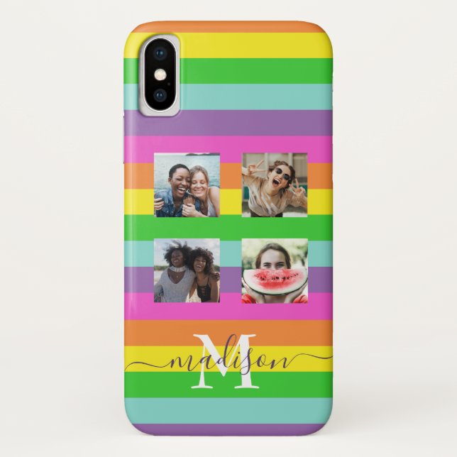 Modern Rainbow 4 Photo Script Name Monogram Case-Mate iPhone Case (Back)