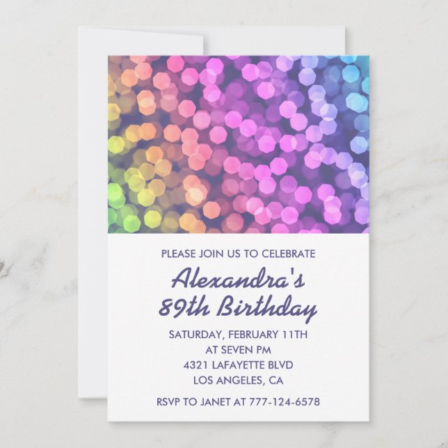 Modern Rainbow 89th birthday invitations Confetti  (Front)