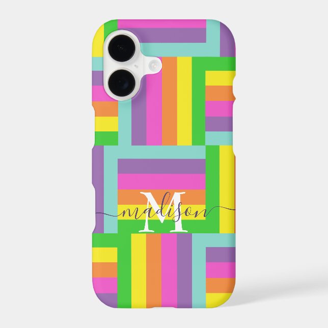  Modern Rainbow Abstract Script Name Monogram  Iphone Case (Back)