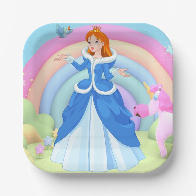 Modern Rainbow and Disney Princess Birthday Paper Plates (Front)