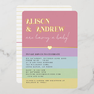 Modern Rainbow and Gold Couple's Baby Shower Foil Invitation