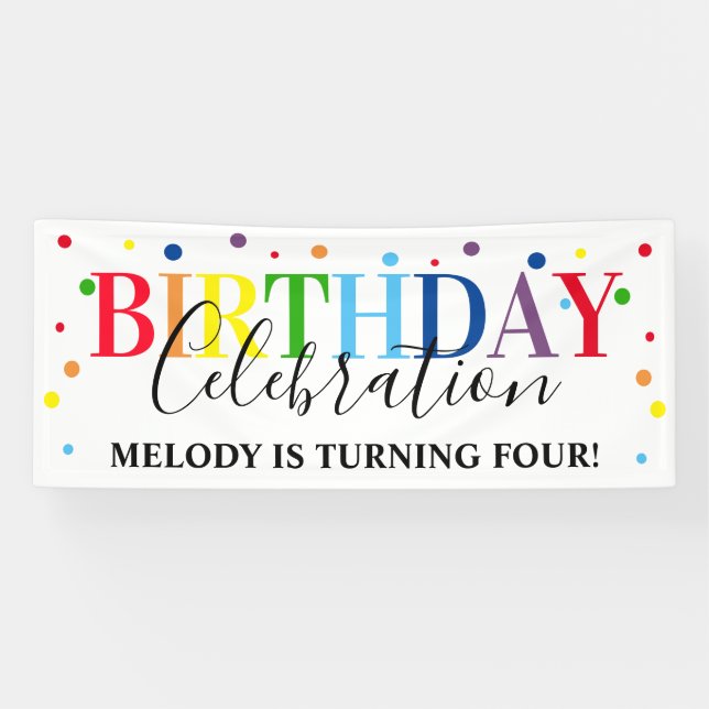 Modern Rainbow Any Age Kids Birthday Celebration Banner (Horizontal)