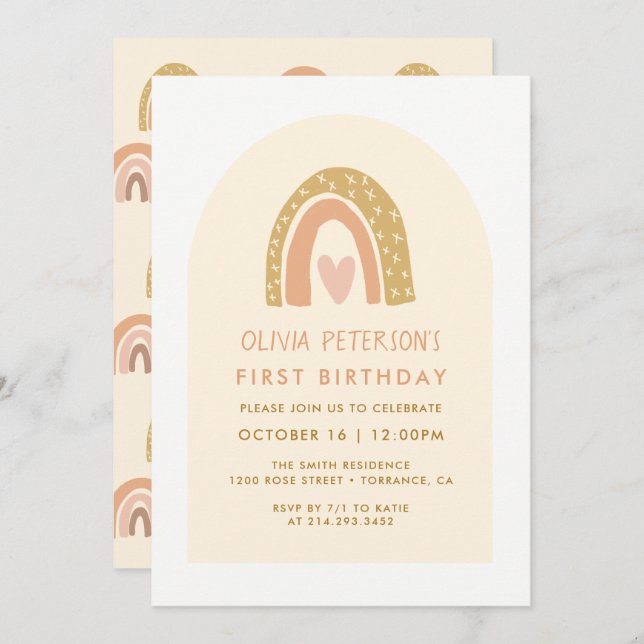 Modern Rainbow Arch First Birthday Invitation (Front/Back)