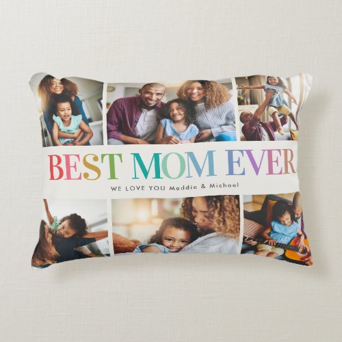 Modern Rainbow Best Mom Ever 6 Photo Collage Accent Pillow