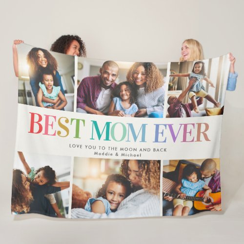 Modern Rainbow Best Mom Ever 6 Photo Collage Fleece Blanket