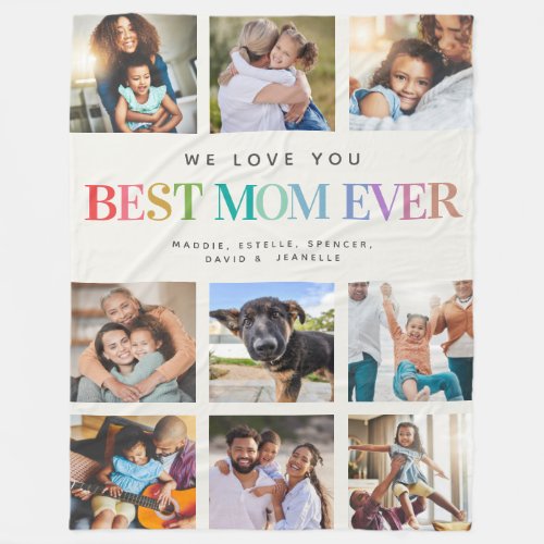 Modern Rainbow Best Mom Ever Photo Collage Family Fleece Blanket