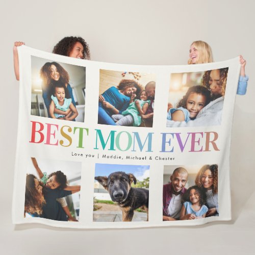 Modern Rainbow Best Mom Ever Photo Collage Fleece Blanket