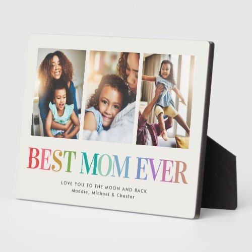 Modern Rainbow Best Mom Ever Photo Collage Plaque