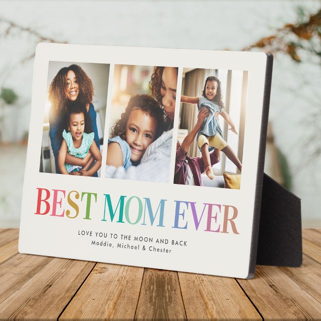 Modern Rainbow Best Mom Ever Photo Collage Plaque (Creator Uploaded)