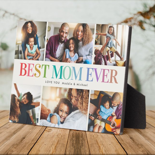 Modern Rainbow Best Mom Ever Photo Collage Plaque (Creator Uploaded)