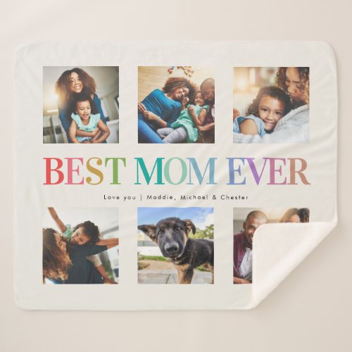 Modern Rainbow Best Mom Ever Photo Collage Sherpa Blanket