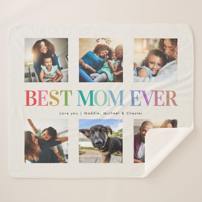 Modern Rainbow Best Mom Ever Photo Collage Sherpa Blanket (Front (Horizontal))