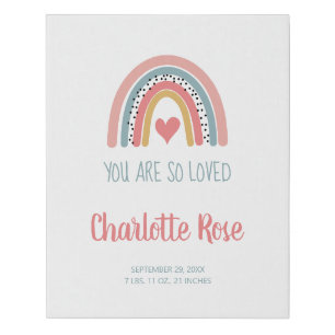 Modern Rainbow Birth Announcement Faux Canvas Print