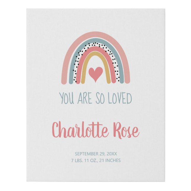 Modern Rainbow Birth Announcement Faux Canvas Print (Front)