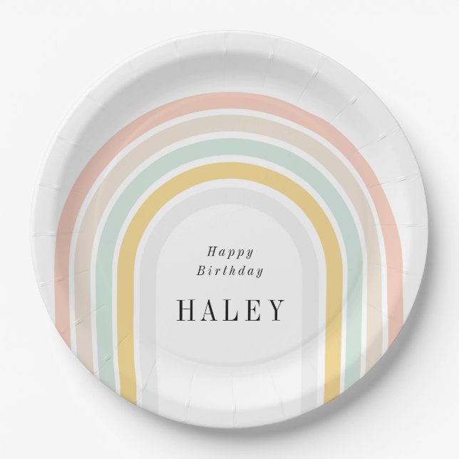 Modern Rainbow Birthday Paper Plates (Front)