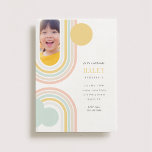 Modern Rainbow Birthday Photo Invitation<br><div class="desc">Modern rainbow,  sun and cloud design in pastel colors by Shelby Allison. Personalize this invitation with your party details and photo.</div>
