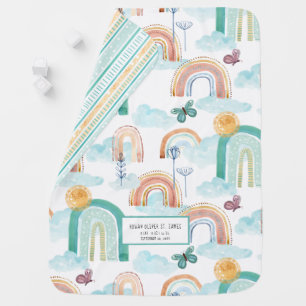 Modern Rainbow BOHO Baby Nursery Birth Stats Name  Blanket
