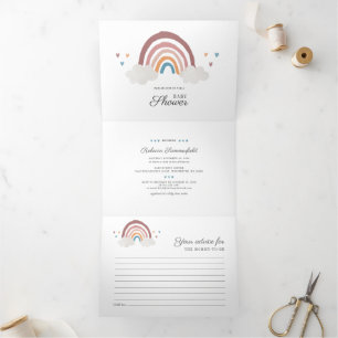 Modern Rainbow Boho Script Chic Baby Shower Tri-Fold Invitation