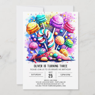 Modern Rainbow Candyland Birthday Invitation