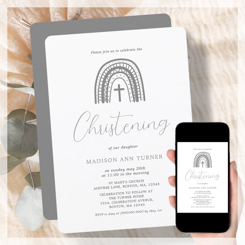 Modern Rainbow  Christening Invitation 