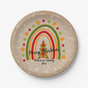Modern Rainbow Christmas Tartan Tree 20xx Text  7" Paper Plates
