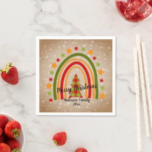 Modern Rainbow Christmas Tartan Tree 20xx Text  Napkins
