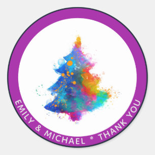 Modern Rainbow Christmas Tree Custom Classic Round Sticker