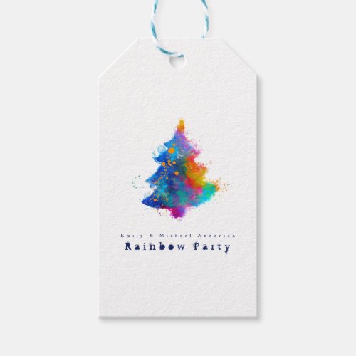 Modern Rainbow Christmas Tree Personalized Gift Tags