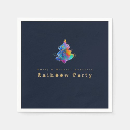 Modern Rainbow Christmas Tree Personalized Party Napkins