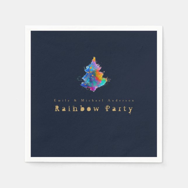 Modern Rainbow Christmas Tree Personalized Party Napkins (Front)