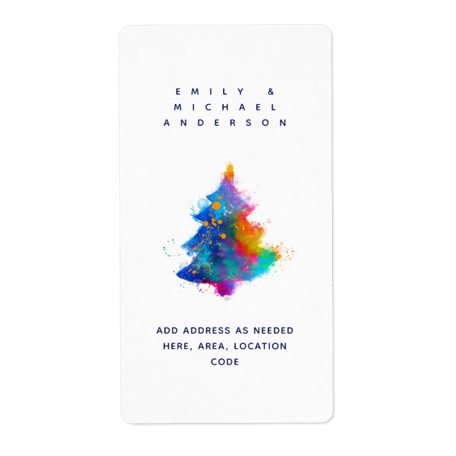 Modern Rainbow Christmas Tree Vertical Address Label (Front)