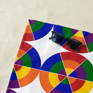 Modern Rainbow Circle White Star Geometric Pattern Beach Towel