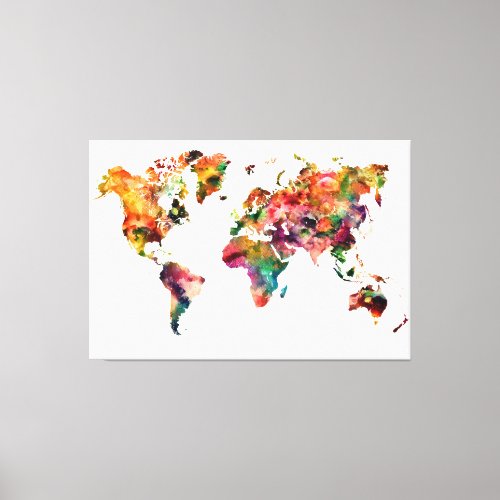 Modern rainbow color colorful Watercolor World Map Canvas Print