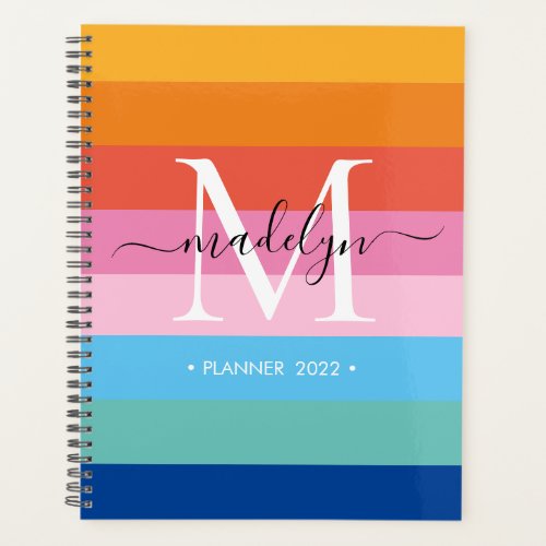 Modern Rainbow Colored Monogram Script Name 2022 Planner