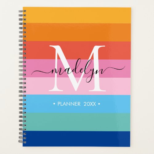 Modern Rainbow Colored Monogram Script Name 2023 Planner