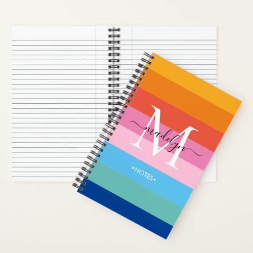 Modern Rainbow Colored Monogram Script Name  Notebook