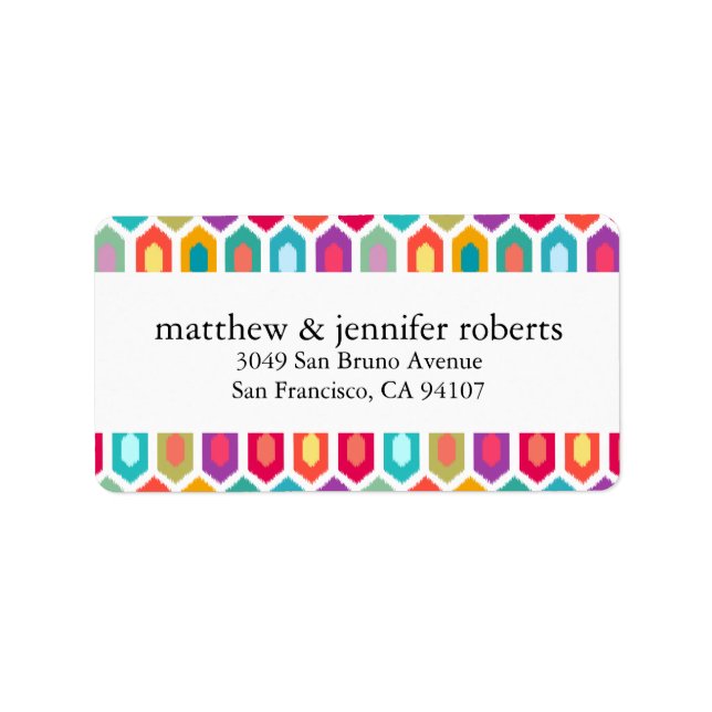Modern Rainbow Colorful Geometric Ikat Label (Front)