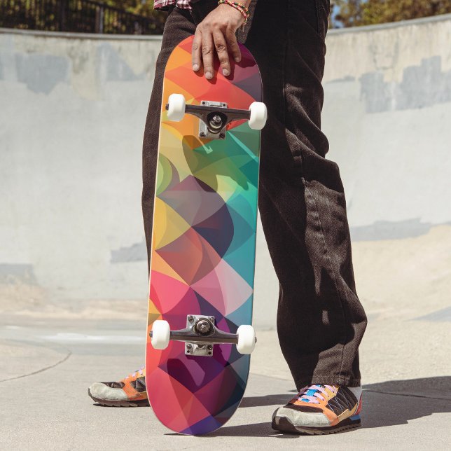 Modern Rainbow Colorful Geometric Pattern  Skateboard (Creator Uploaded)