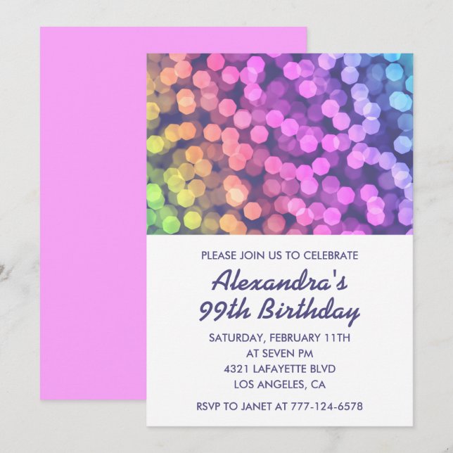 Modern Rainbow Confetti 99th birthday invitations  (Front/Back)