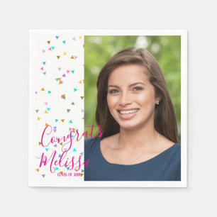 Modern Rainbow Confetti Graduation Photo Napkins