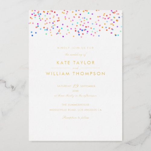 Modern Rainbow Confetti Photo Wedding Gold Foil Invitation