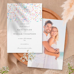 Modern Rainbow Confetti Wedding Save The Date